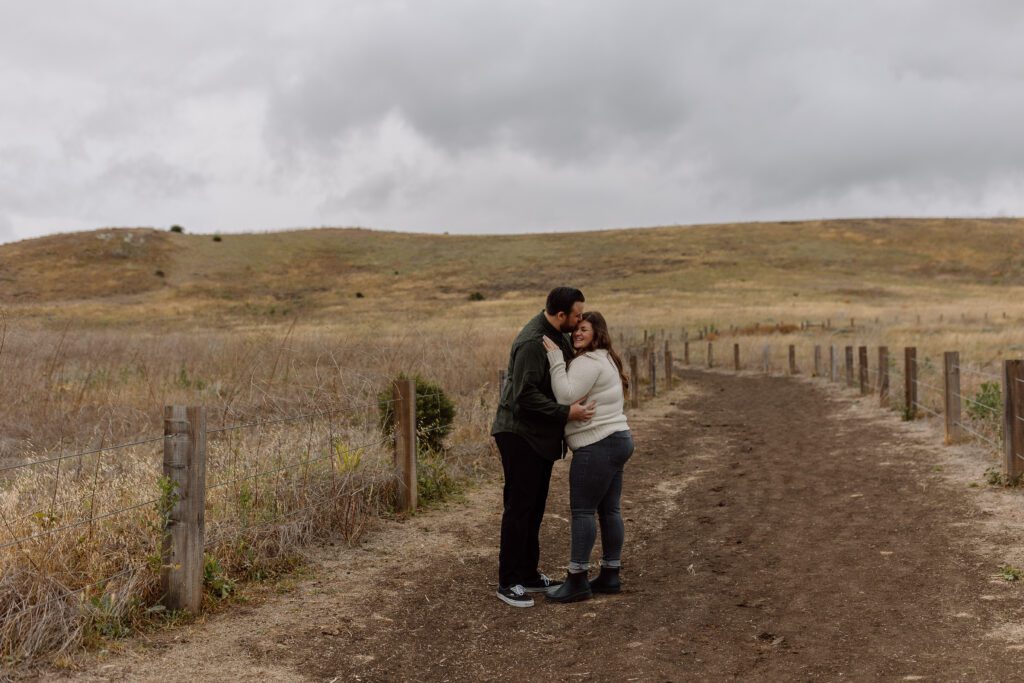 Cozy couples outfit inspiration for a gloomy engagement session in Southern California 