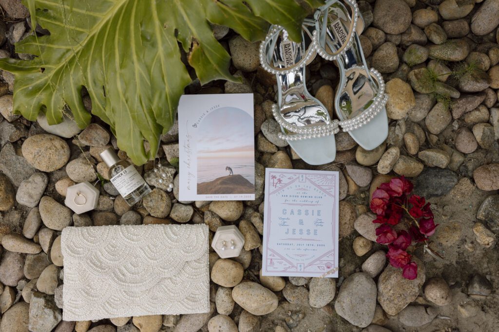 Coastal wedding day flat lay