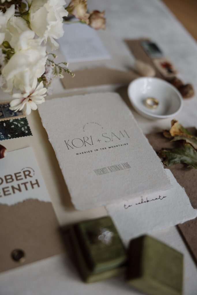 Yosemite National Park elopement flat lay inspiration