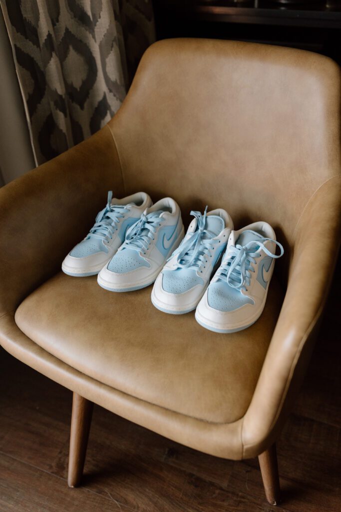 Matching wedding day bride and groom sneakers