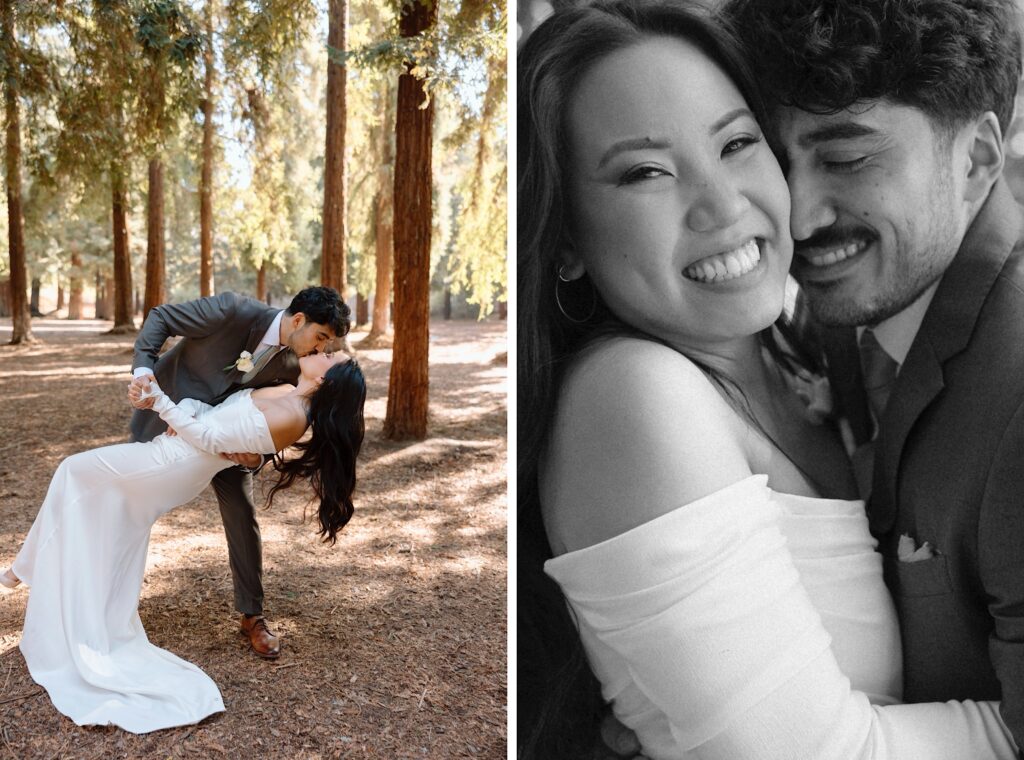 Wedding photos at a Carbon Canyon Brea redwood grove elopement.